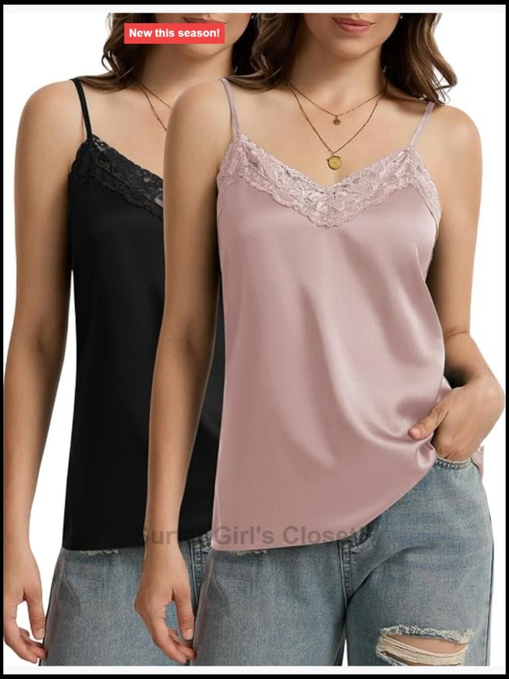Satin Camisole Top for Women Lace V Neck Sleeveless Tank